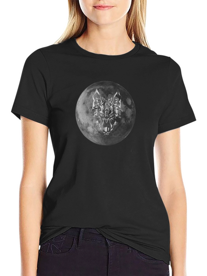 Camiseta Negra Luna Lobo Hombre Estilo Casual