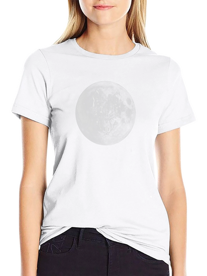 Camiseta Negra Luna Lobo Hombre Estilo Casual