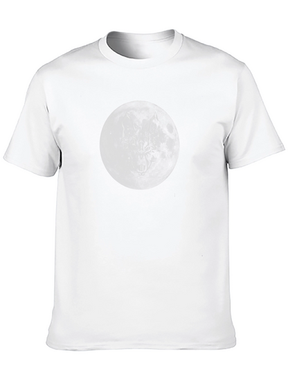 Camiseta Negra Luna Lobo Hombre Estilo Casual