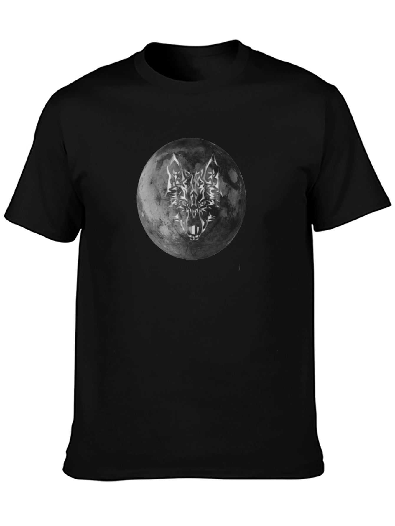 Camiseta Negra Luna Lobo Hombre Estilo Casual