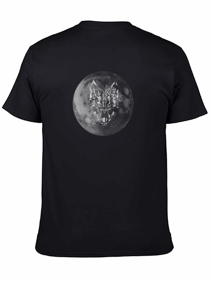 Camiseta Negra Luna Lobo Hombre Estilo Casual