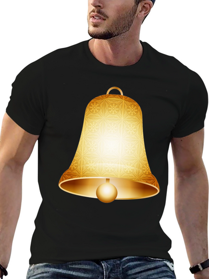 Camiseta Negra con Diseño de Campana Dorada