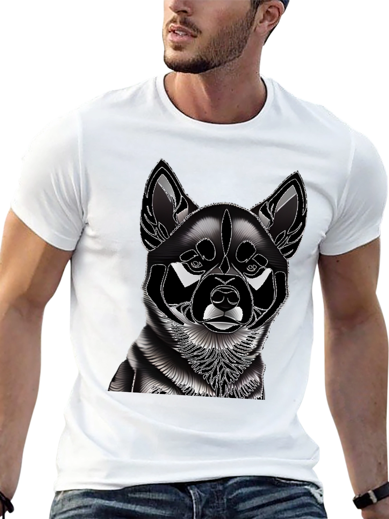 Camiseta Negra con Diseño de Perro Shiba