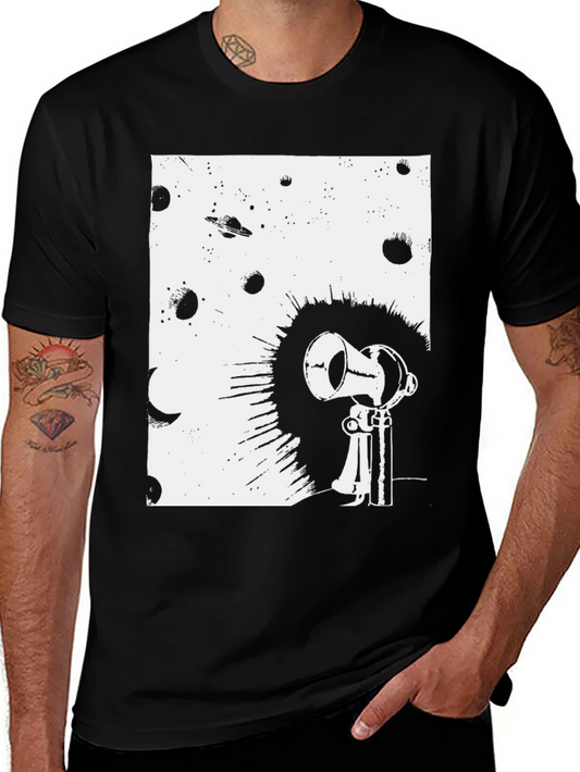 Camiseta Negra con Diseño Espacial Vintage