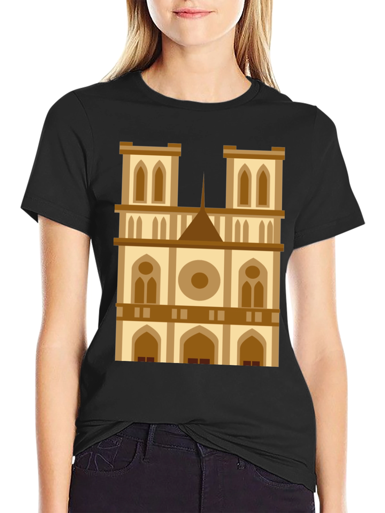 Camiseta Negra con Diseño de Catedral