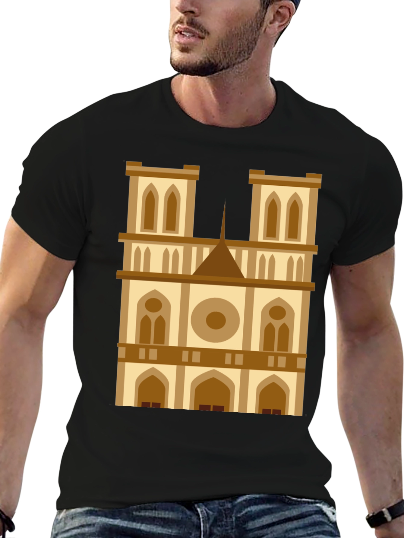 Camiseta Negra con Diseño de Catedral