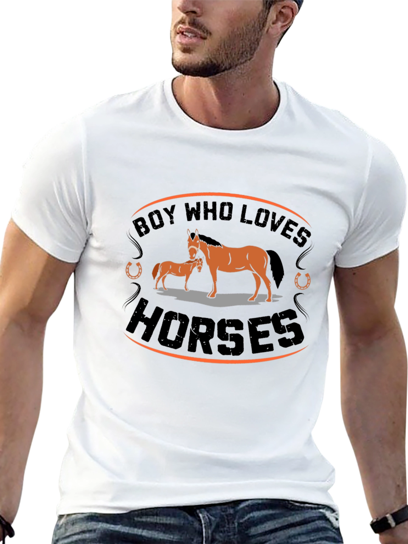 Camiseta Negra con Diseño de Caballos