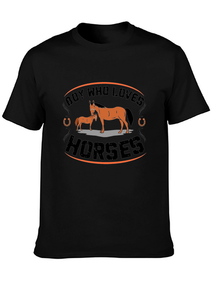 Camiseta Negra con Diseño de Caballos