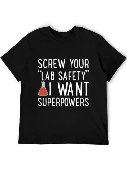 Camiseta Negra con Humor Científico Superpoderes