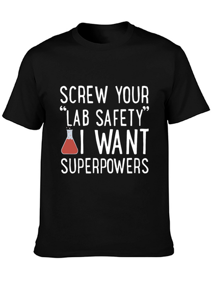 Camiseta Negra con Humor Científico Superpoderes