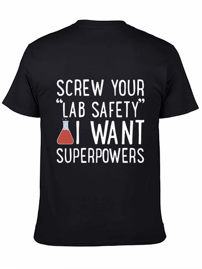Camiseta Negra con Humor Científico Superpoderes