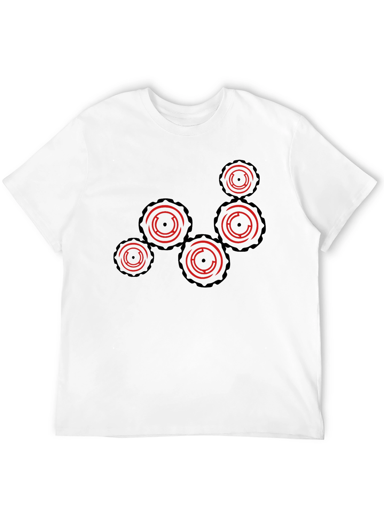 Camiseta Negra con Diseño de Engranajes Rojos