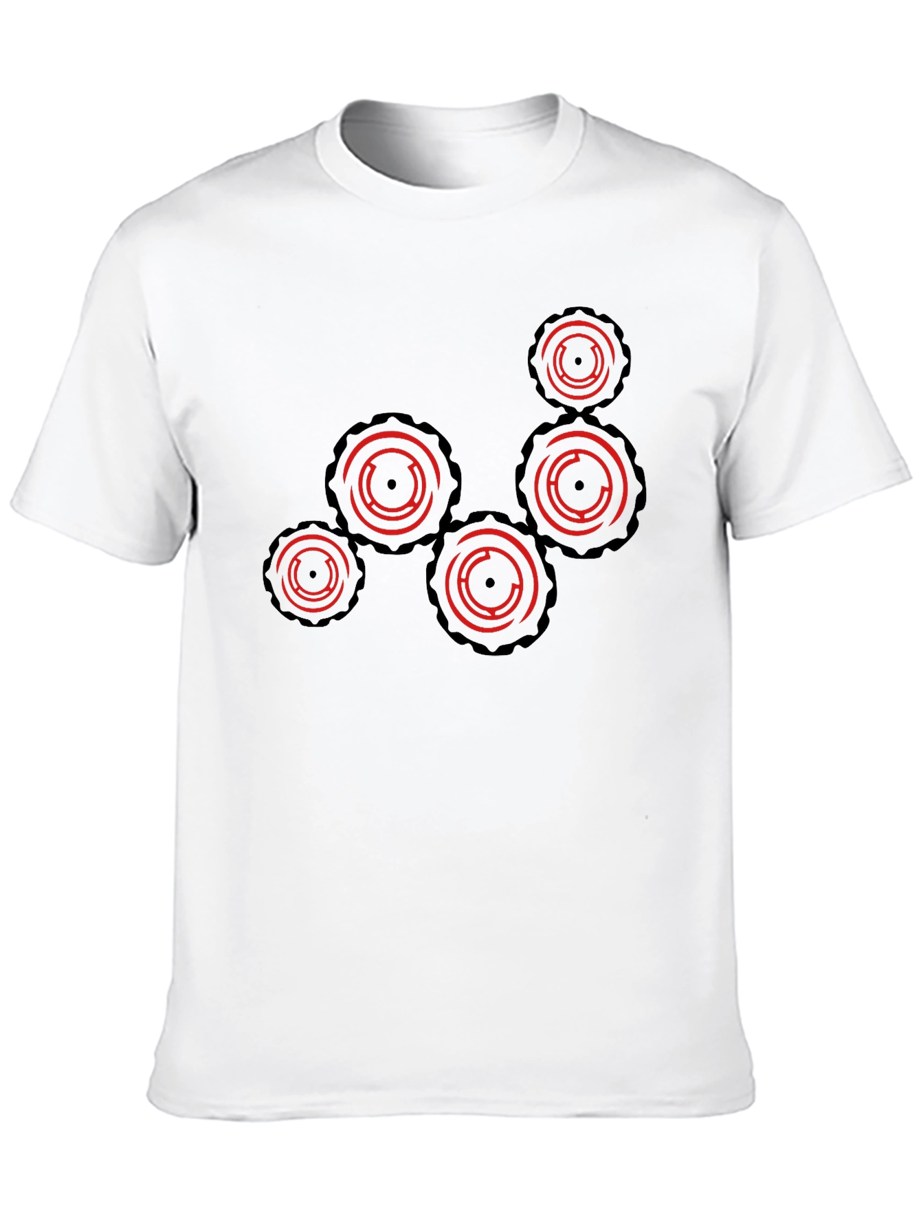 Camiseta Negra con Diseño de Engranajes Rojos