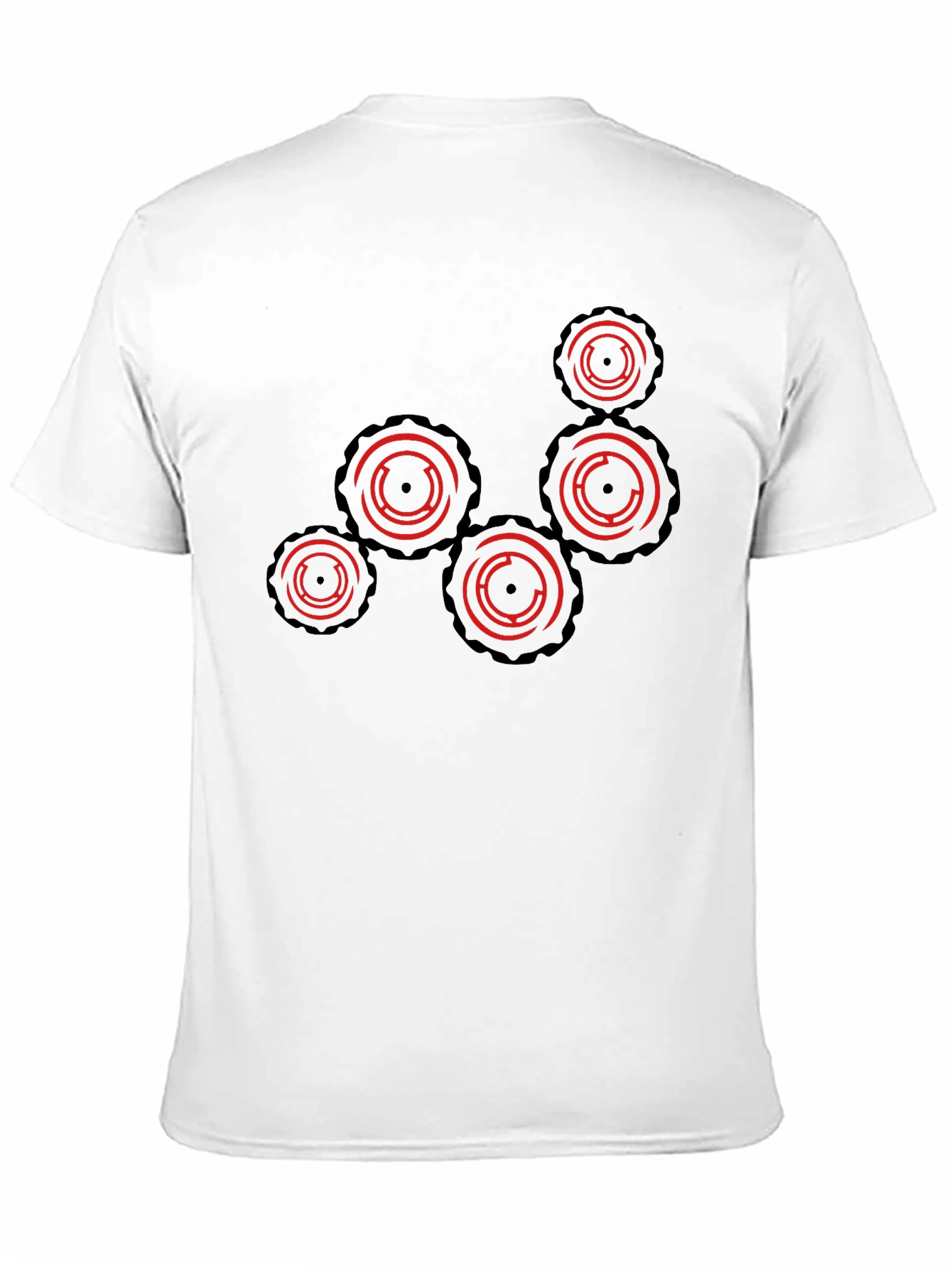 Camiseta Negra con Diseño de Engranajes Rojos