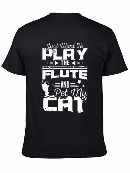 Camiseta Negra con Diseño de Flauta y Gato