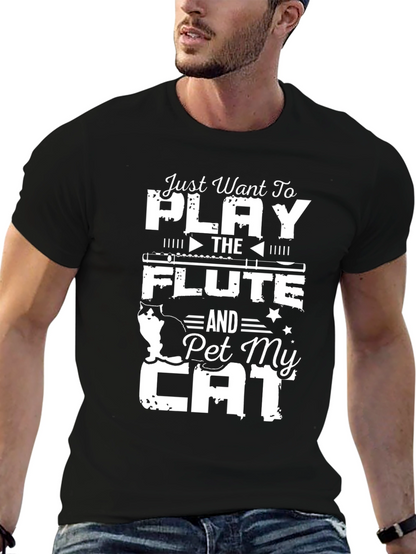 Camiseta Negra con Diseño de Flauta y Gato