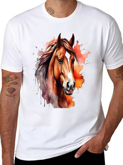 Camiseta Negra con Diseño de Caballo Acuarela