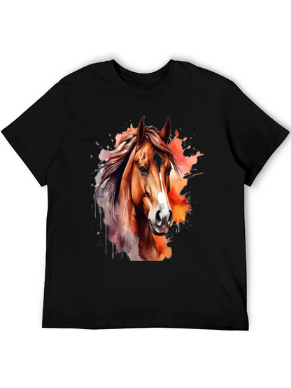 Camiseta Negra con Diseño de Caballo Acuarela