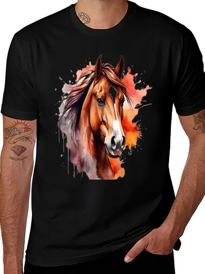 Camiseta Negra con Diseño de Caballo Acuarela