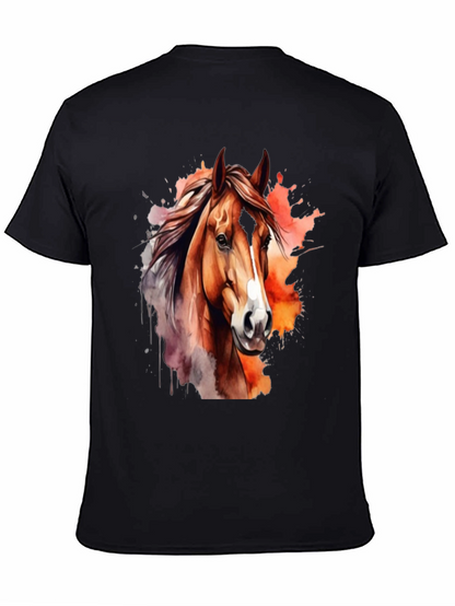 Camiseta Negra con Diseño de Caballo Acuarela