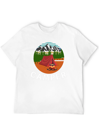 Camiseta Negra con Diseño de Camping para Hombre