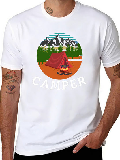 Camiseta Negra con Diseño de Camping para Hombre