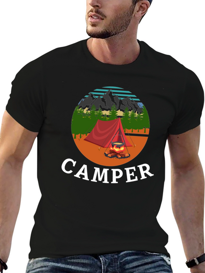 Camiseta Negra con Diseño de Camping para Hombre