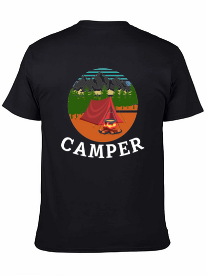 Camiseta Negra con Diseño de Camping para Hombre