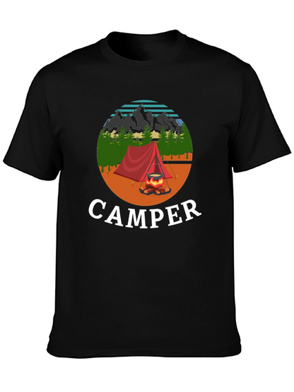 Camiseta Negra con Diseño de Camping para Hombre