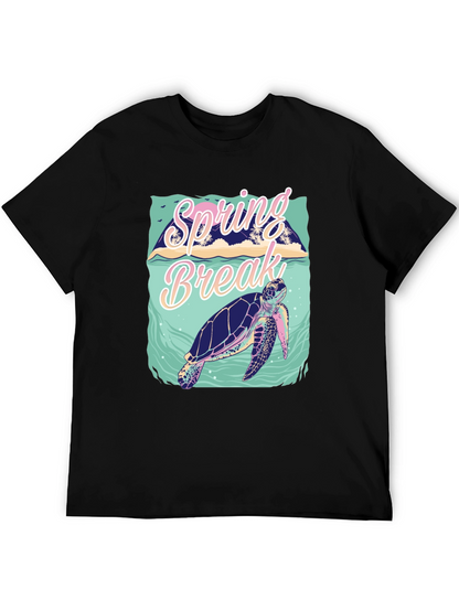 Camiseta Negra Estampada Spring Break Tortuga Marina