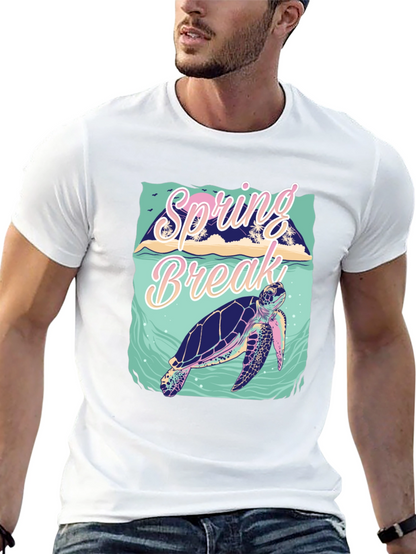 Camiseta Negra Estampada Spring Break Tortuga Marina
