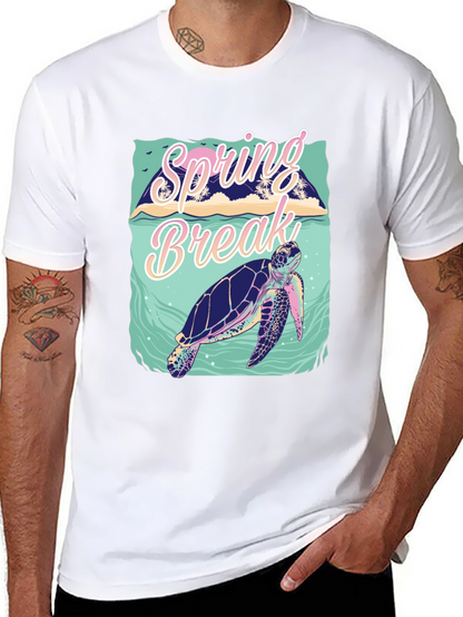 Camiseta Negra Estampada Spring Break Tortuga Marina