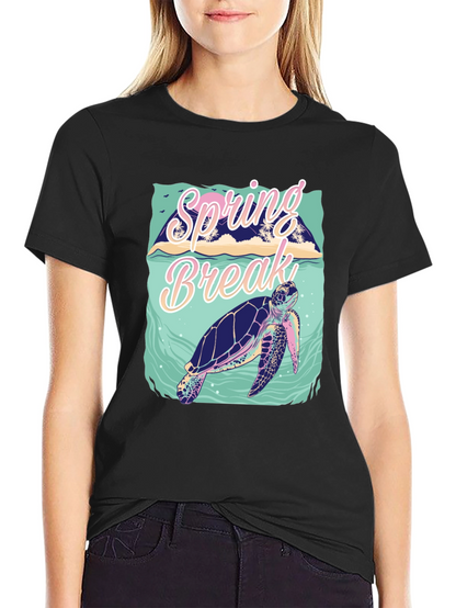 Camiseta Negra Estampada Spring Break Tortuga Marina