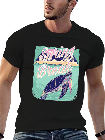 Camiseta Negra Estampada Spring Break Tortuga Marina