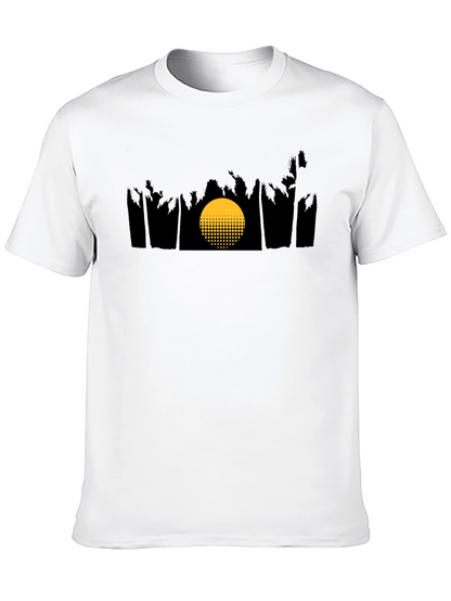 Camiseta Negra con Diseño de Atardecer Tropical