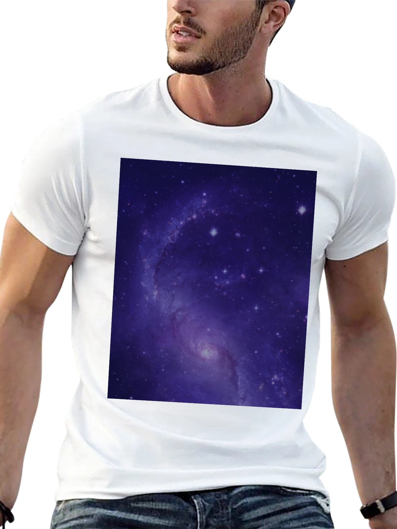 Camiseta Negra con Estampado de Galaxia Cósmica