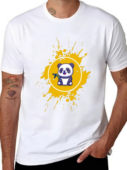 Camiseta Negra con Panda y Salpicaduras Amarillas