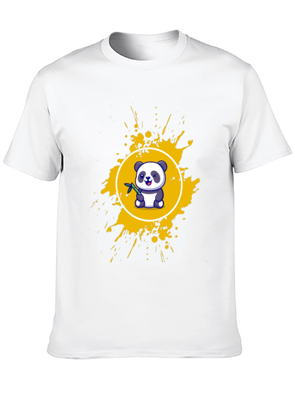 Camiseta Negra con Panda y Salpicaduras Amarillas