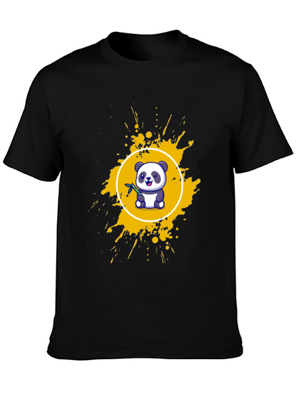 Camiseta Negra con Panda y Salpicaduras Amarillas