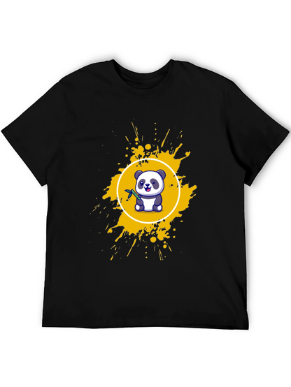Camiseta Negra con Panda y Salpicaduras Amarillas