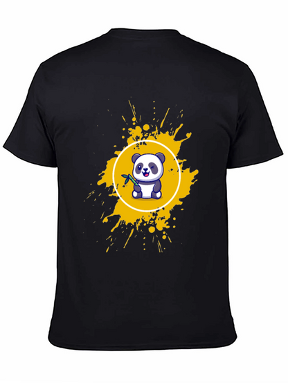 Camiseta Negra con Panda y Salpicaduras Amarillas
