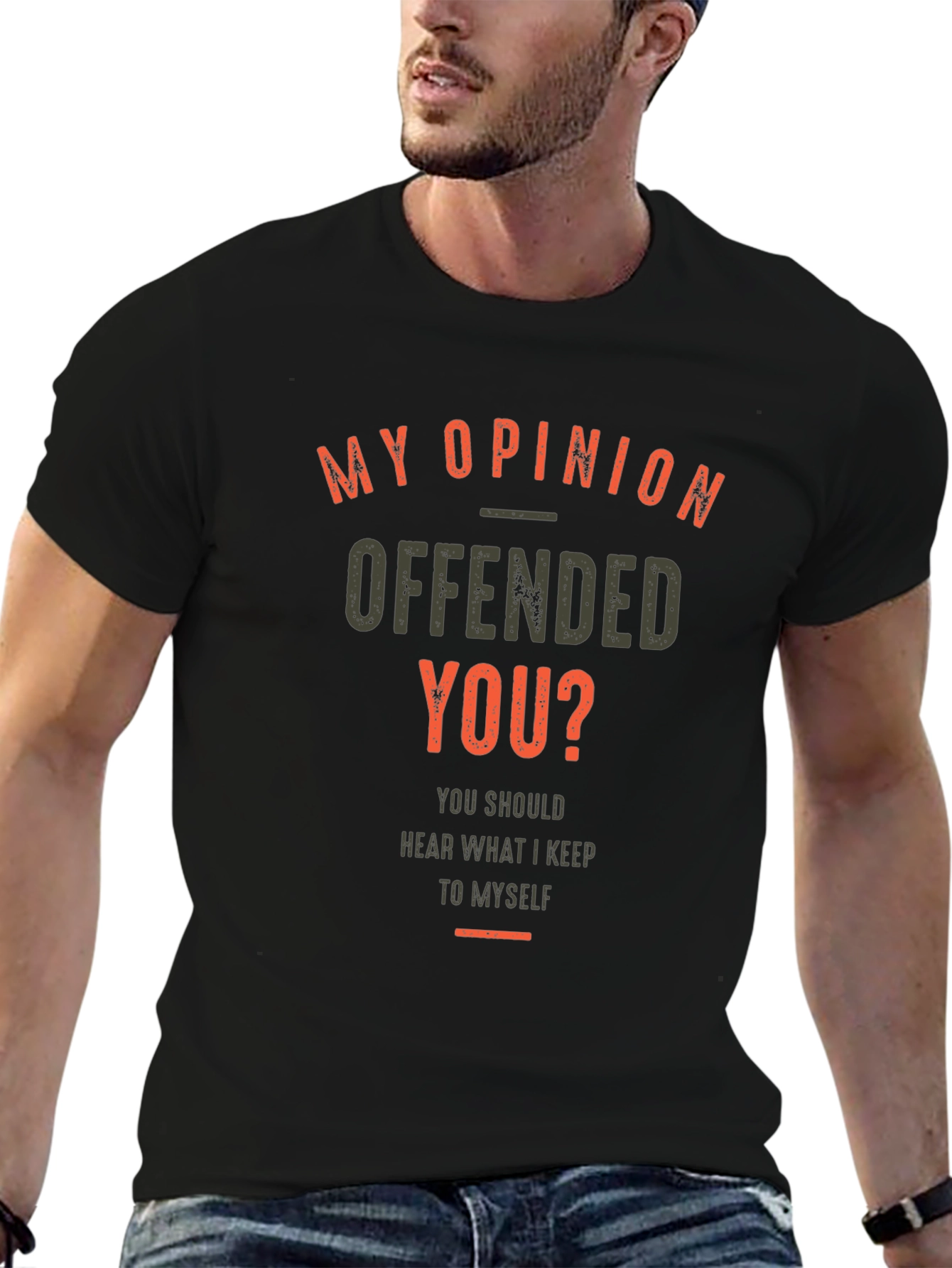 Camiseta Negra con Estampado de Opinión Ofensiva