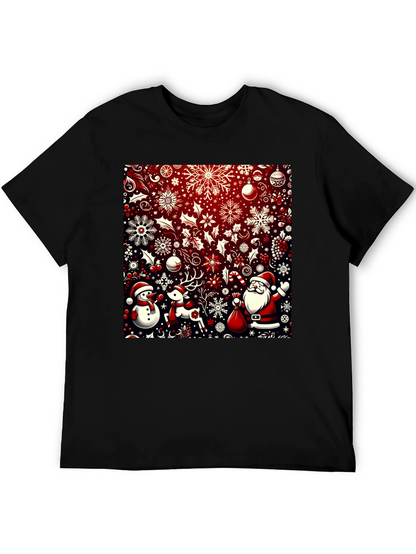Camiseta Festiva Navideña: Santa Reno y Muñeco de Nieve