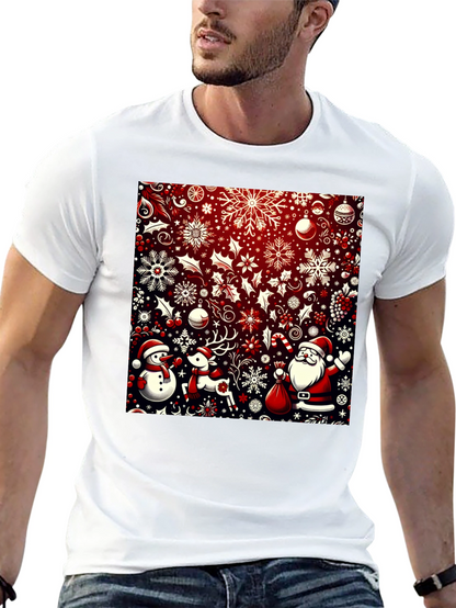 Camiseta Festiva Navideña: Santa Reno y Muñeco de Nieve