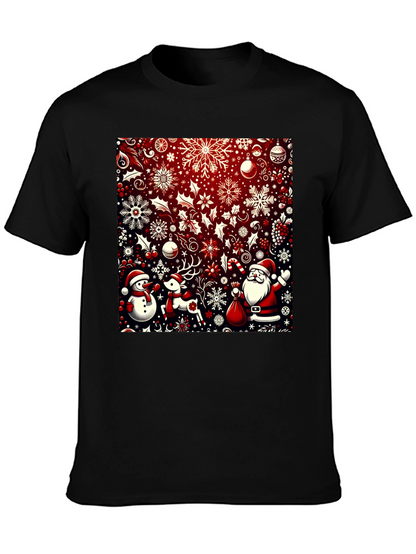 Camiseta Festiva Navideña: Santa Reno y Muñeco de Nieve