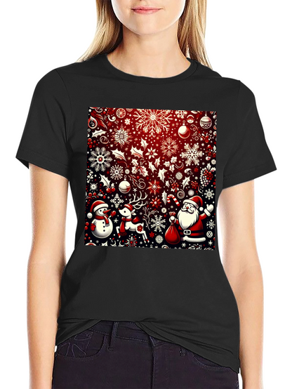 Camiseta Festiva Navideña: Santa Reno y Muñeco de Nieve