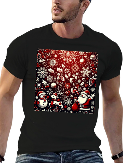 Camiseta Festiva Navideña: Santa Reno y Muñeco de Nieve