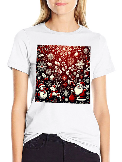 Camiseta Festiva Navideña: Santa Reno y Muñeco de Nieve