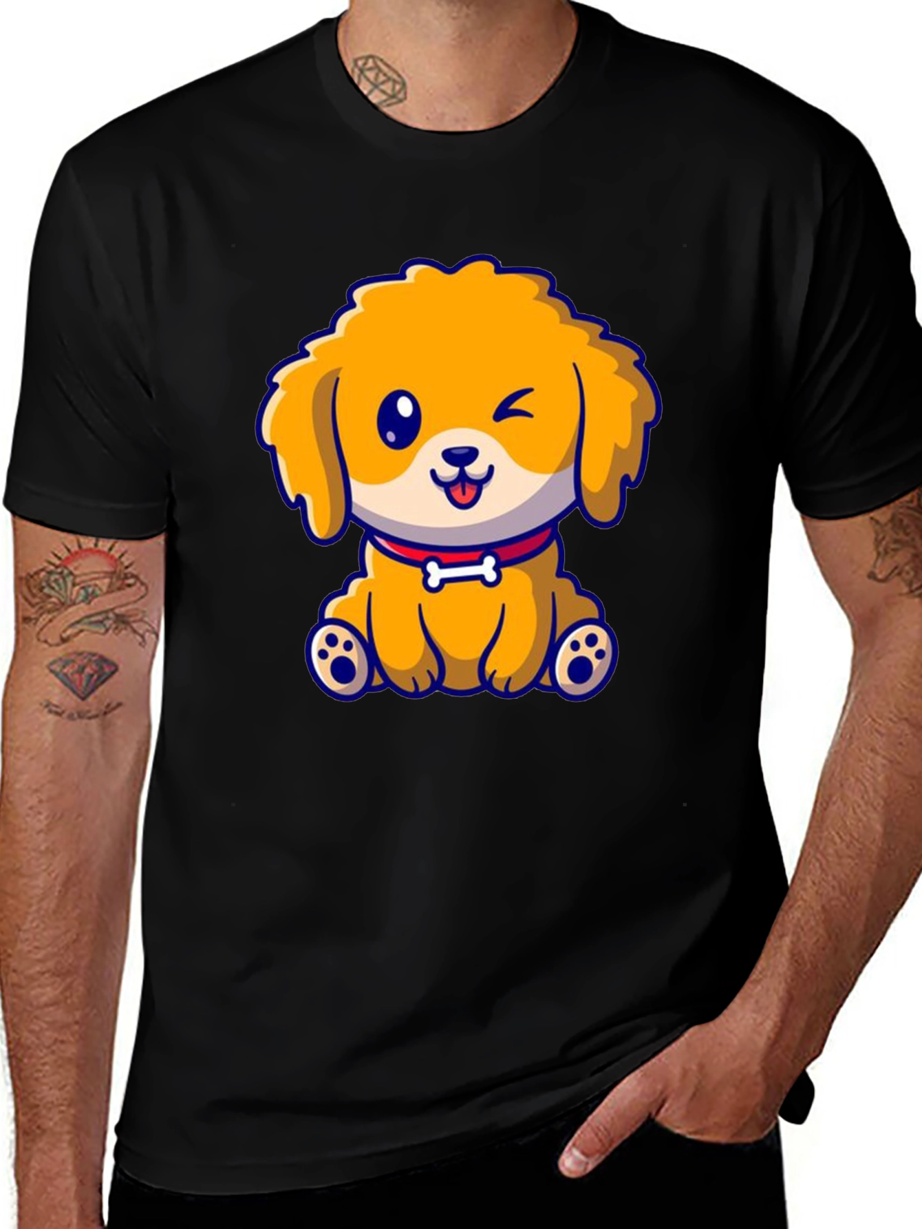 Camiseta Negra con Diseño de Cachorro Adorable