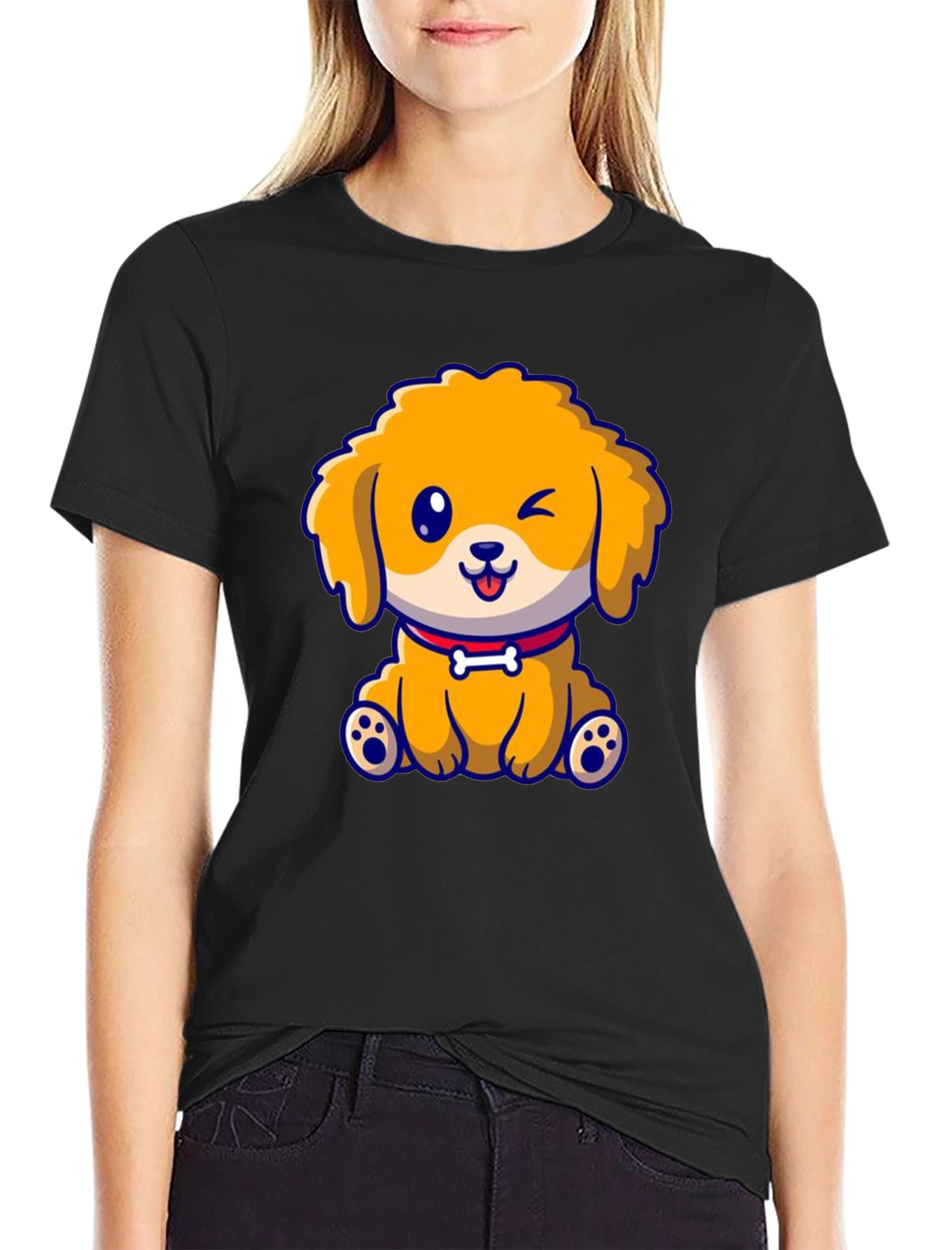 Camiseta Negra con Diseño de Cachorro Adorable